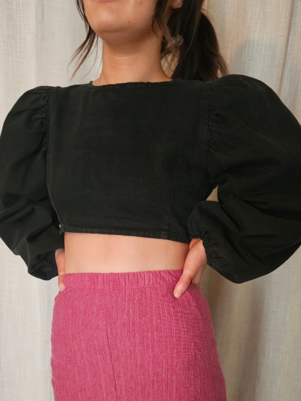 Nasty Gal Black Puff Sleeve Crop Top